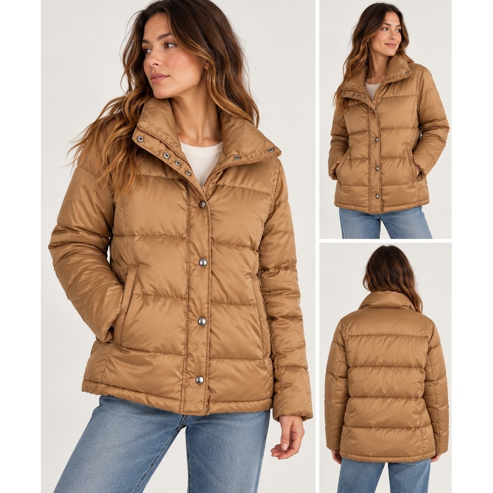 Express Puffer Jacket Womens Large Brown Down Padded Quilted Winter Coat
